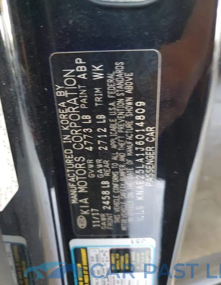 KNAE25LA1J6014809# 12