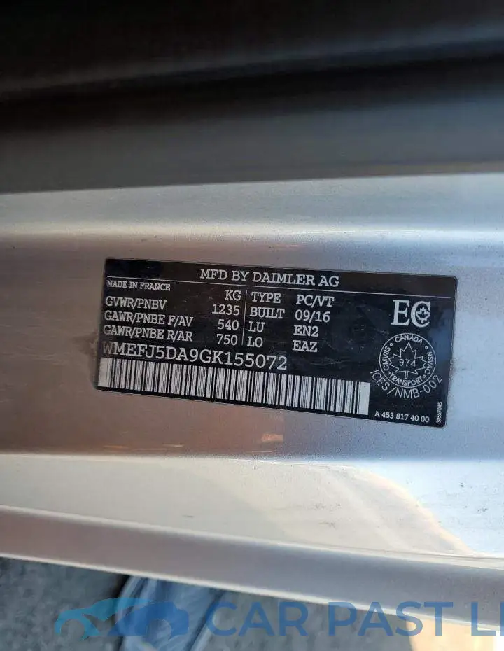 WMEFJ5DA9GK155072# 12