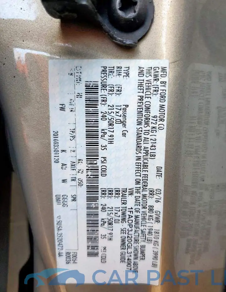 1FADP3J20GL314907# 12