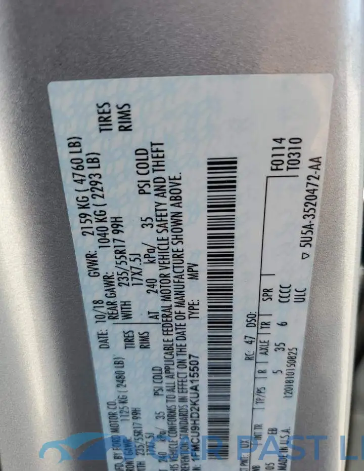 1FMCU9HD2KUA15507# 13