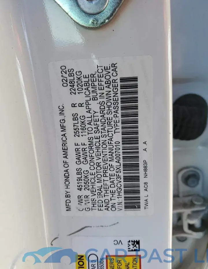 1HGCV3F5XLA007010# 12
