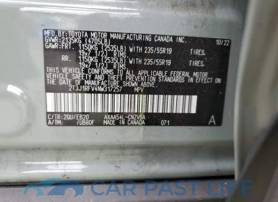 2T3J1RFV4NW317257# 12