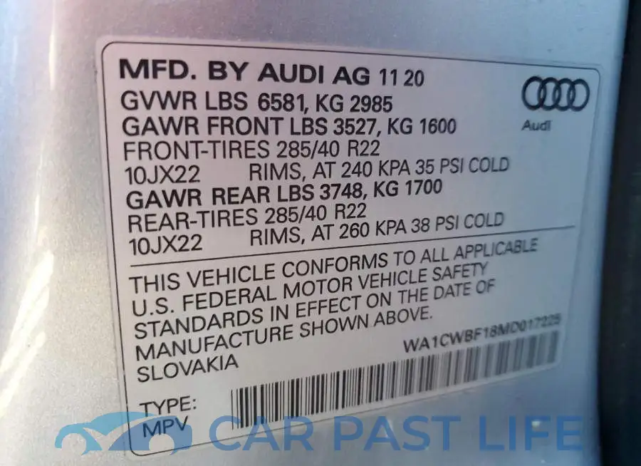 WA1CWBF18MD017225# 14