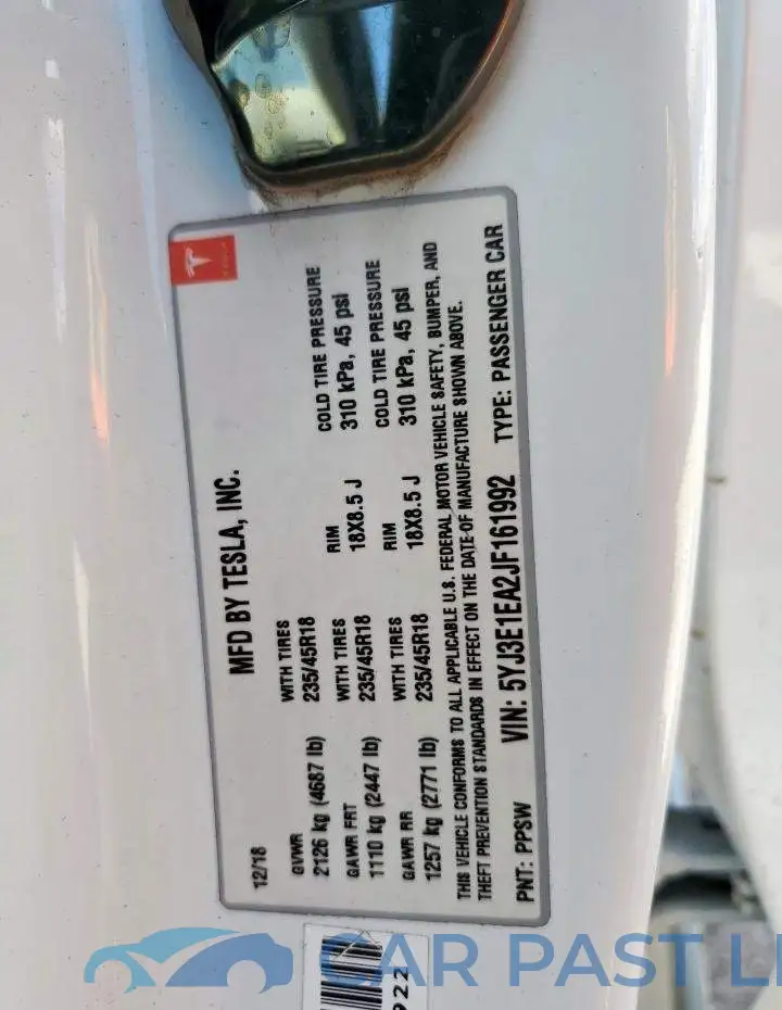 5YJ3E1EA2JF161992# 12