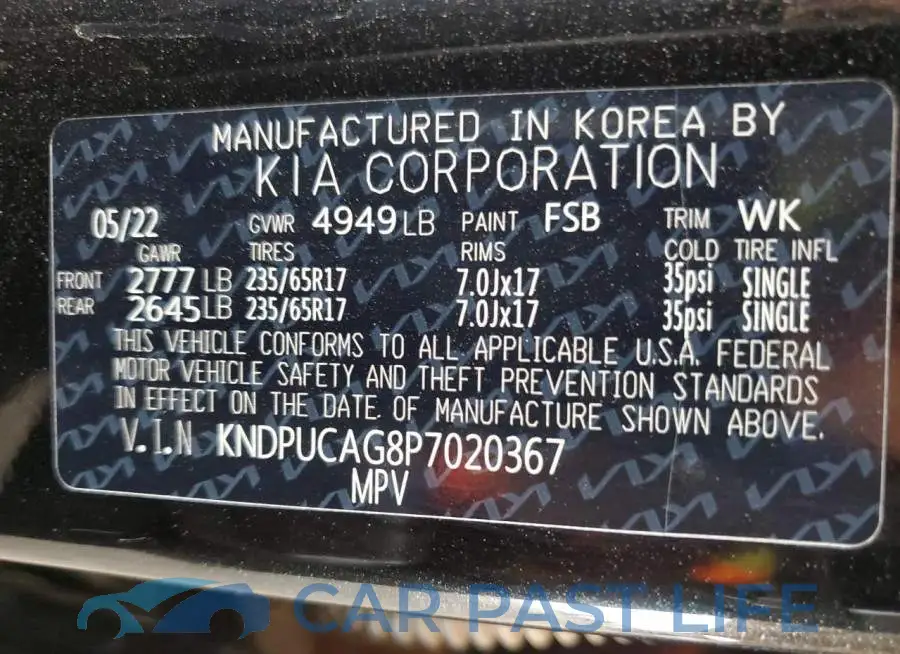 KNDPUCAG8P7020367# 12