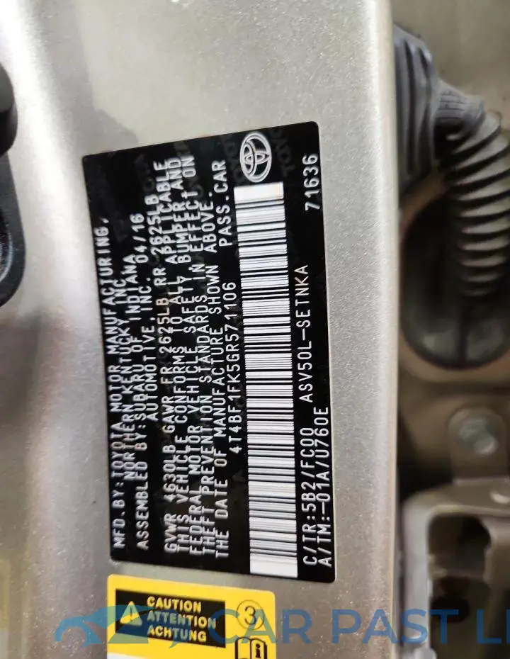 4T4BF1FK5GR571106# 12