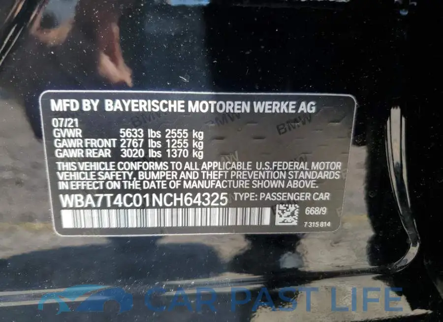 WBA7T4C01NCH64325# 13