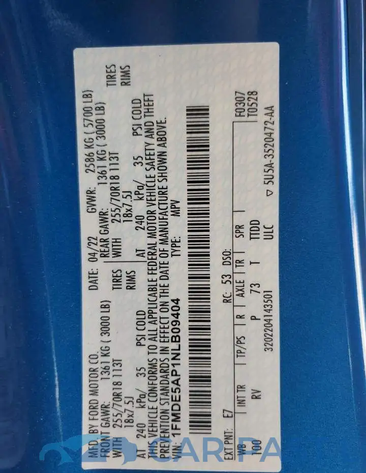 1FMDE5AP1NLB09404# 13