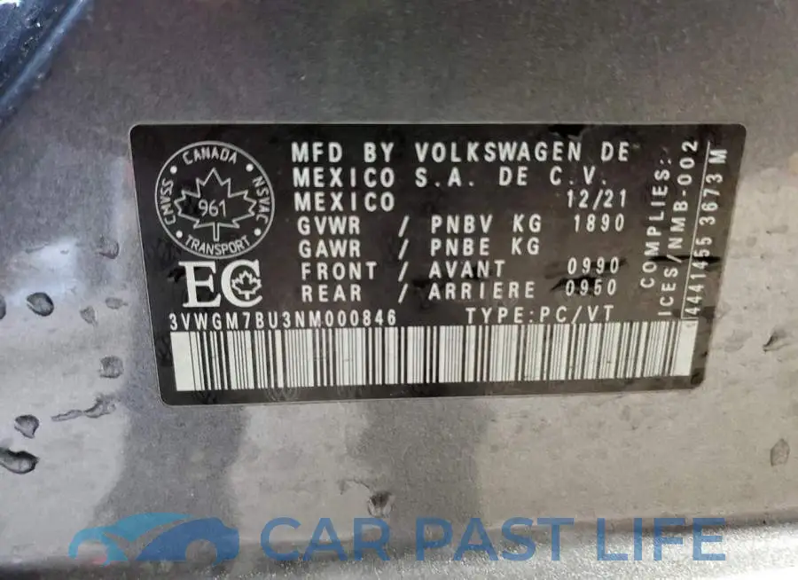 3VWGM7BU3NM000846# 13