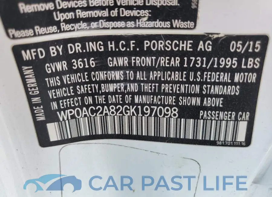 WP0AC2A82GK197098# 12