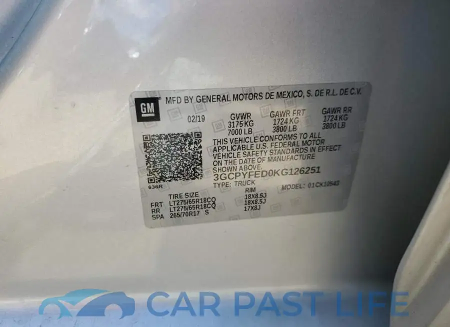 3GCPYFED0KG126251# 12