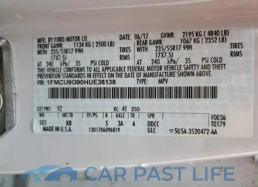 1FMCU9G90HUE38138# 13