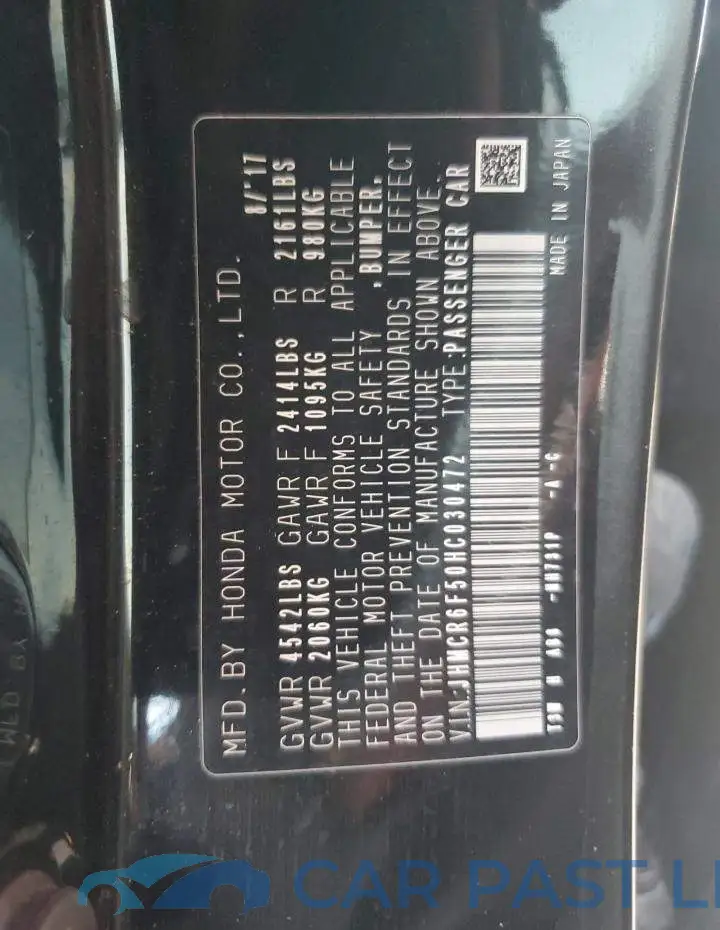 JHMCR6F50HC030472# 12