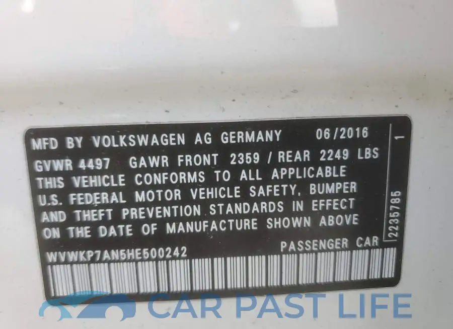 WVWKP7AN5HE500242# 12