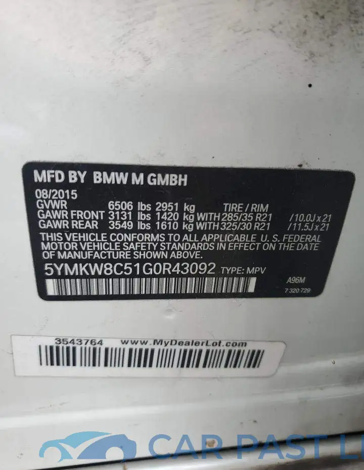 5YMKW8C51G0R43092# 13