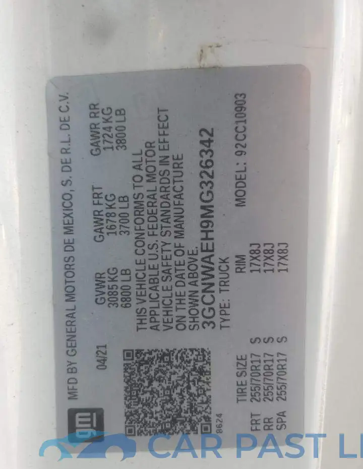 3GCNWAEH9MG326342# 12