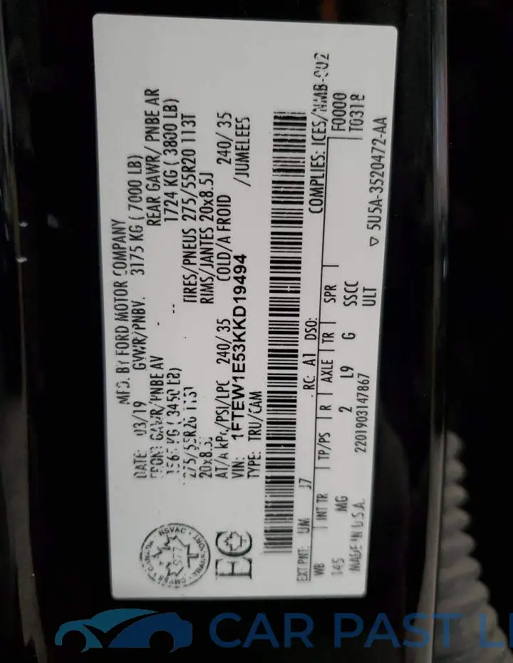 1FTEW1E53KKD19494# 12