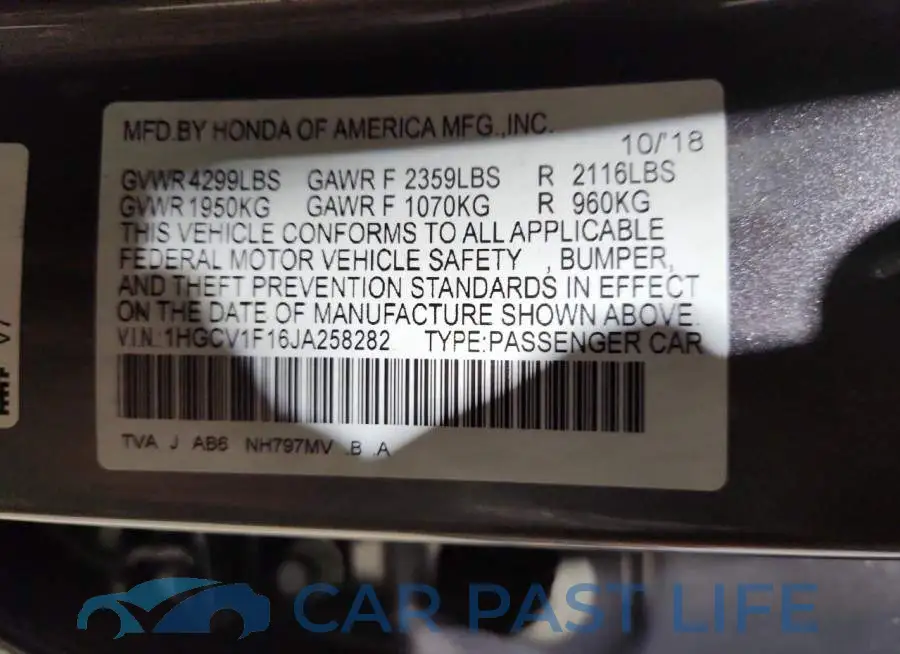 1HGCV1F16JA258282# 12
