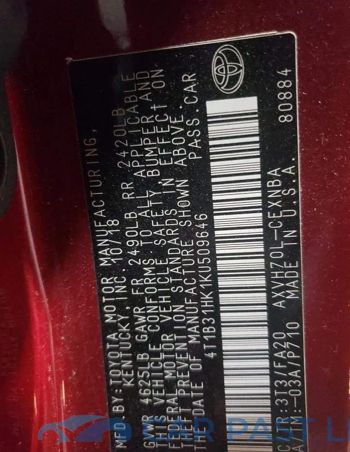 4T1B31HK1KU509646# 12