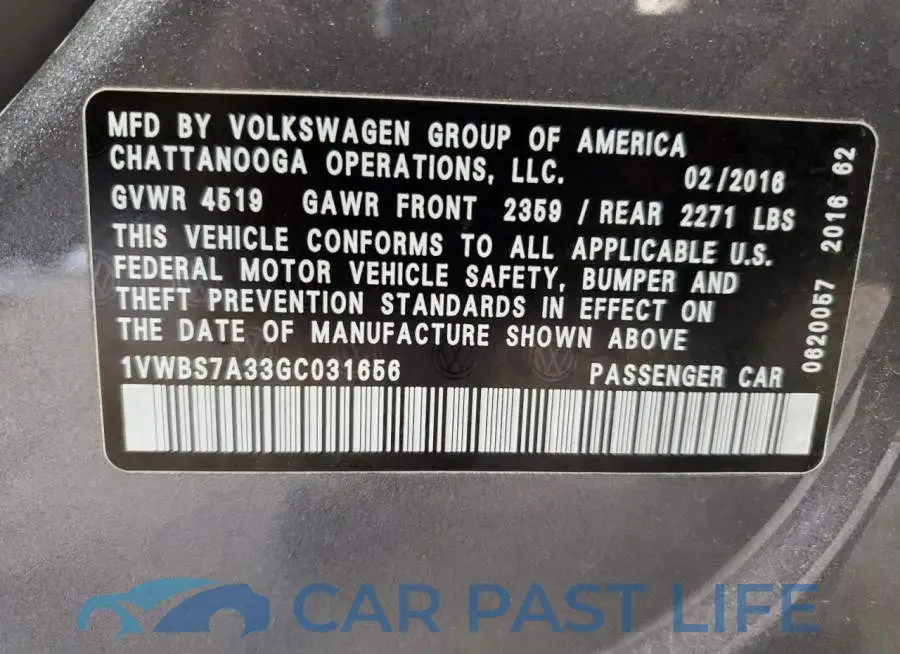 1VWBS7A33GC031656# 12
