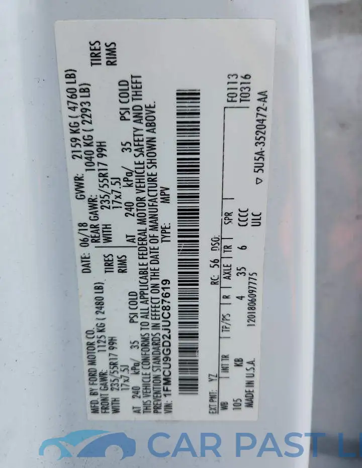 1FMCU9GD2JUC87619# 13