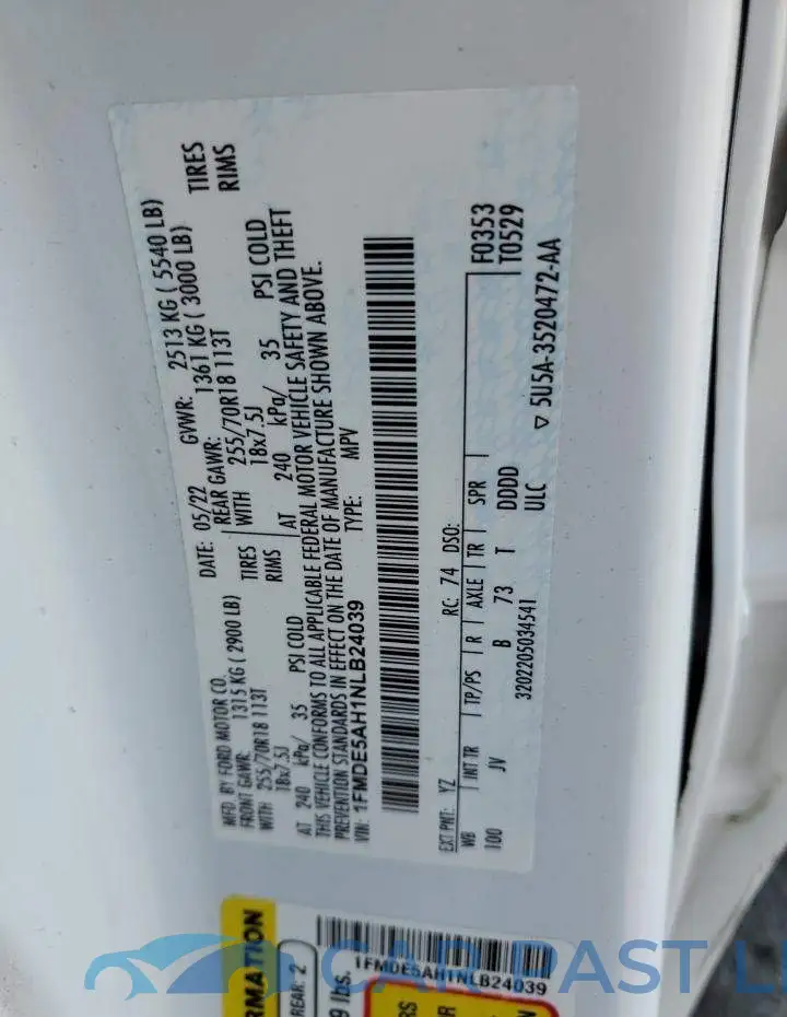 1FMDE5AH1NLB24039# 14