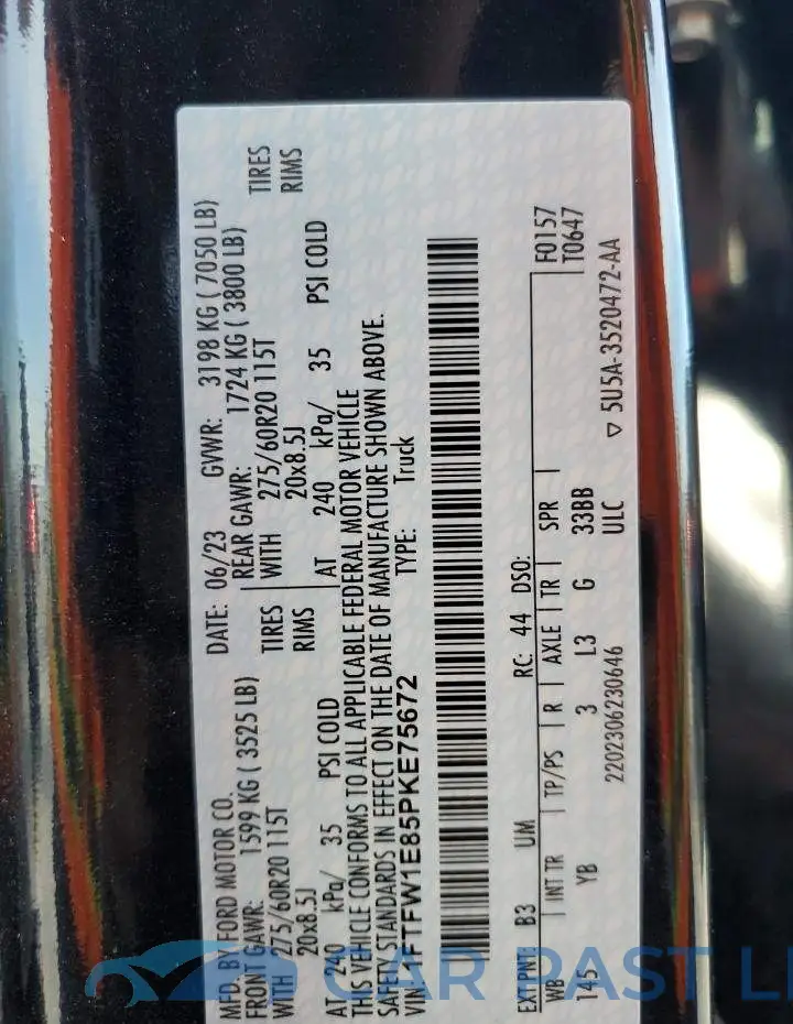 1FTFW1E85PKE75672# 13