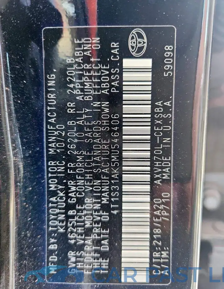 4T1S31AK5MU546406# 12