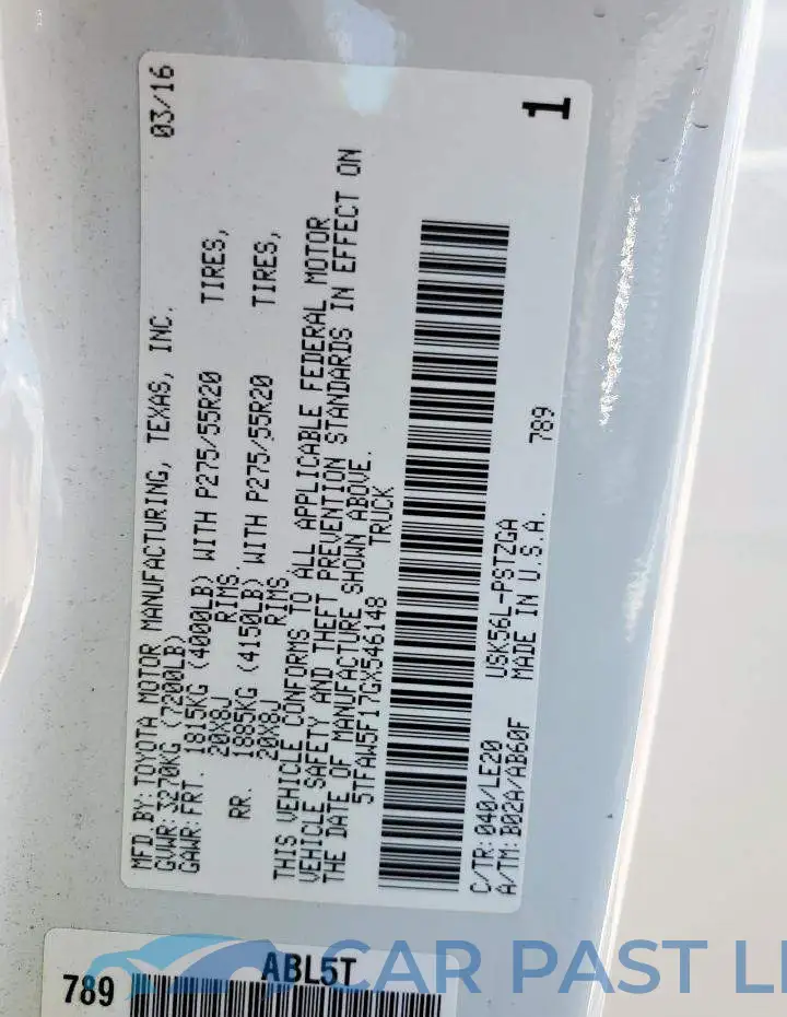 5TFAW5F17GX546148# 12