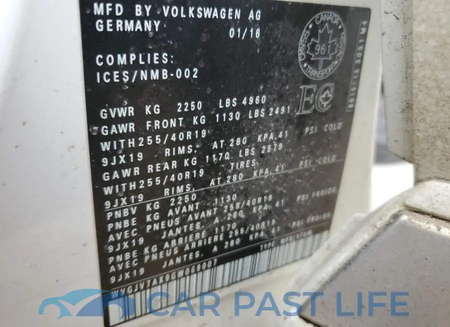 WVGJV7AX9GW069007# 14