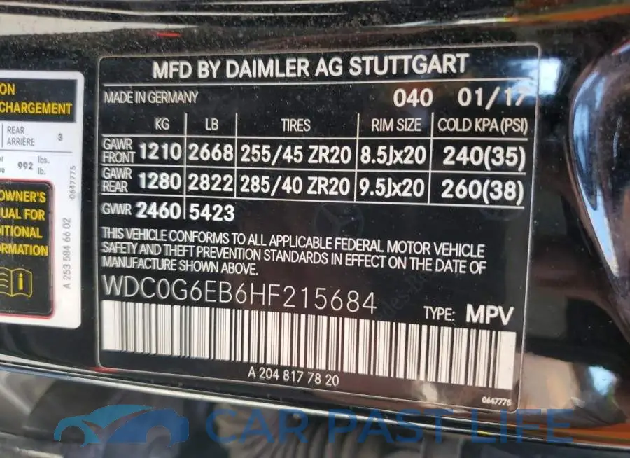 WDC0G6EB6HF215684# 13