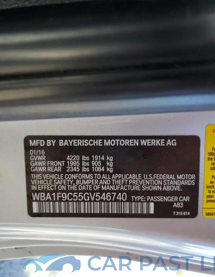 WBA1F9C55GV546740# 12