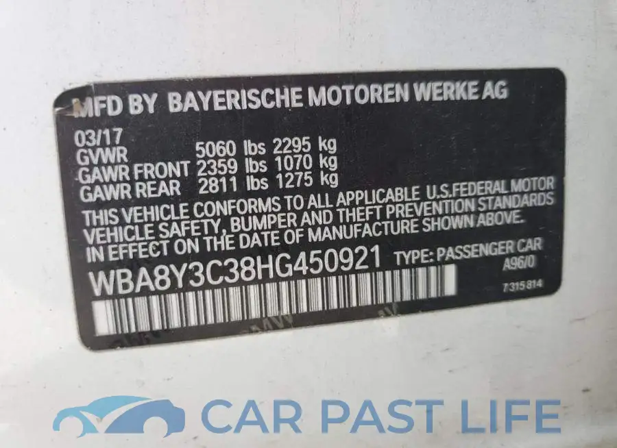WBA8Y3C38HG450921# 12