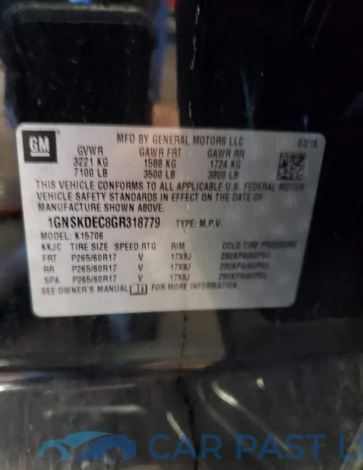 1GNSKDEC8GR318779# 14
