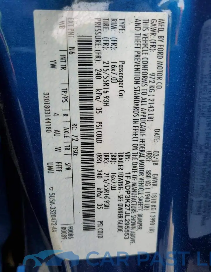1FADP3K27JL295553# 13