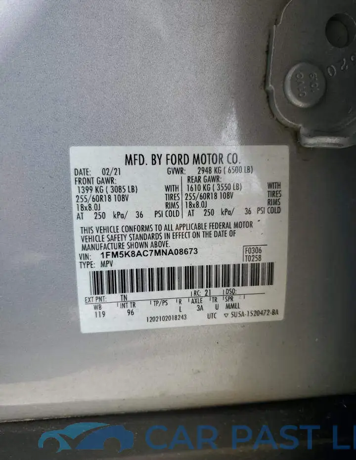 1FM5K8AC7MNA08673# 13