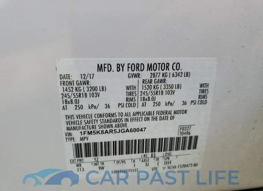 1FM5K8AR5JGA60047# 12