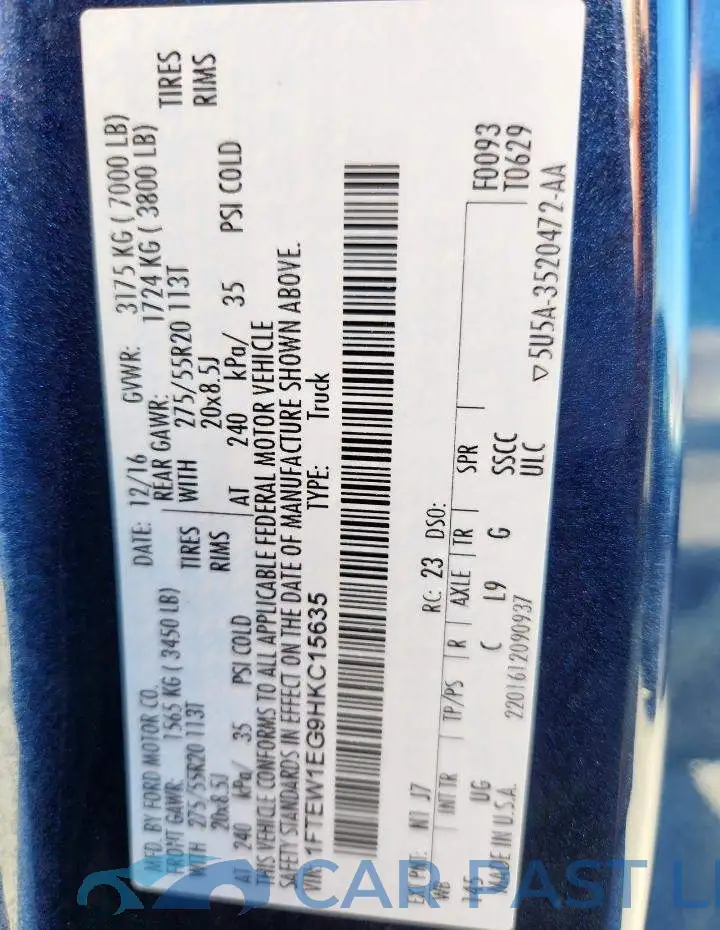 1FTEW1EG9HKC15635# 12