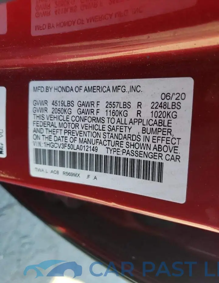 1HGCV3F50LA012149# 12
