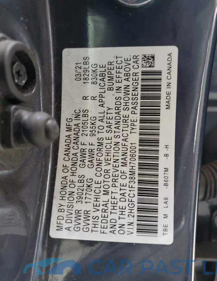 2HGFC1F38MH706001# 12