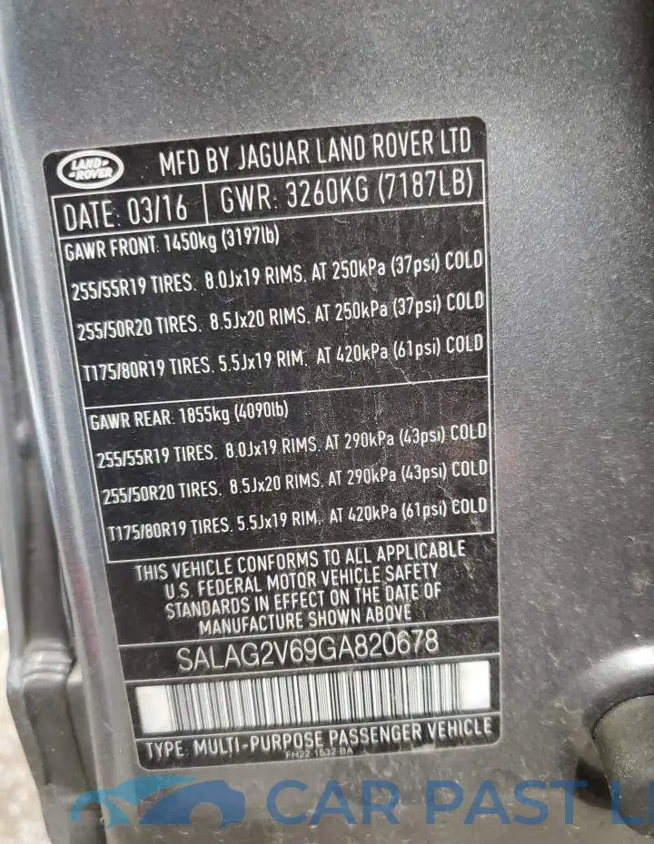 SALAG2V69GA820678# 13
