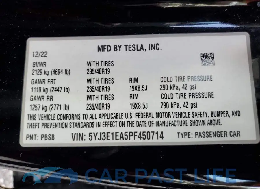 5YJ3E1EA5PF450714# 12