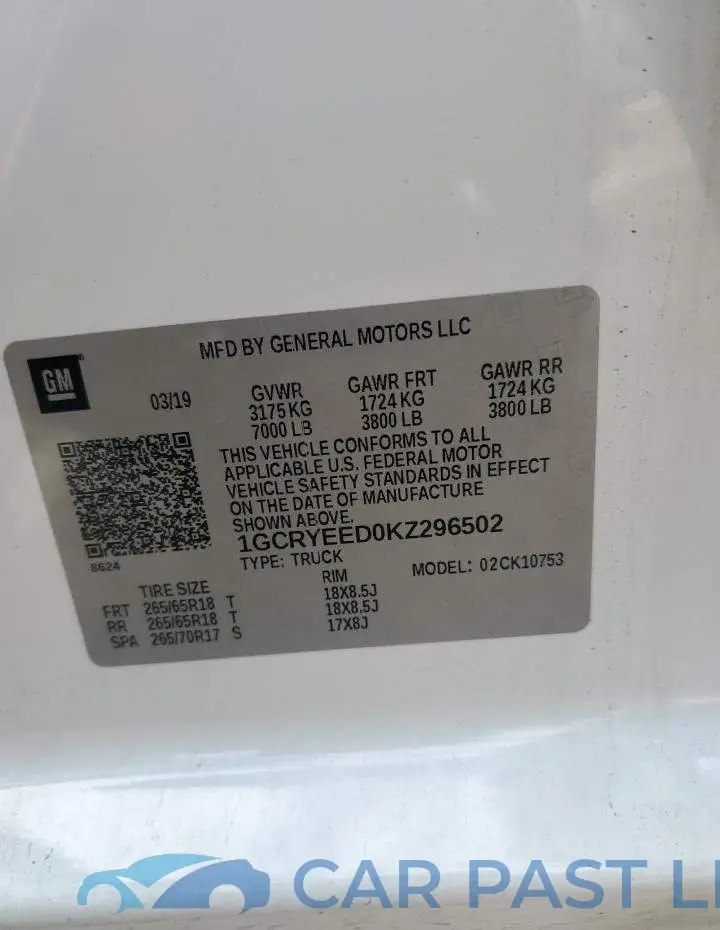 1GCRYEED0KZ296502# 12