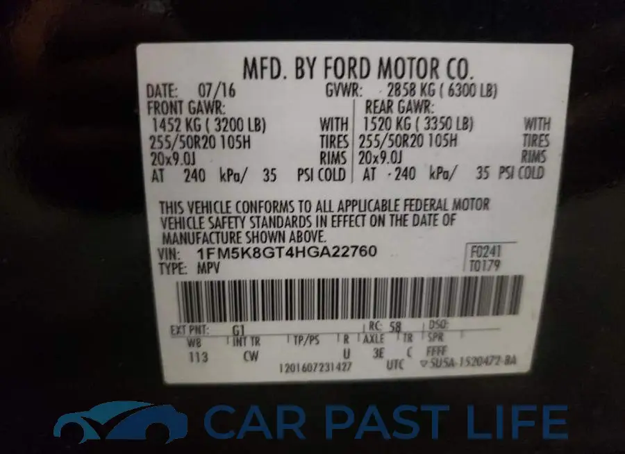 1FM5K8GT4HGA22760# 13