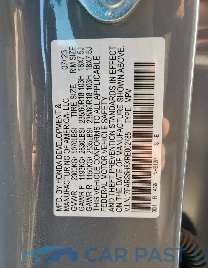 7FARS5H8XRE002785# 13