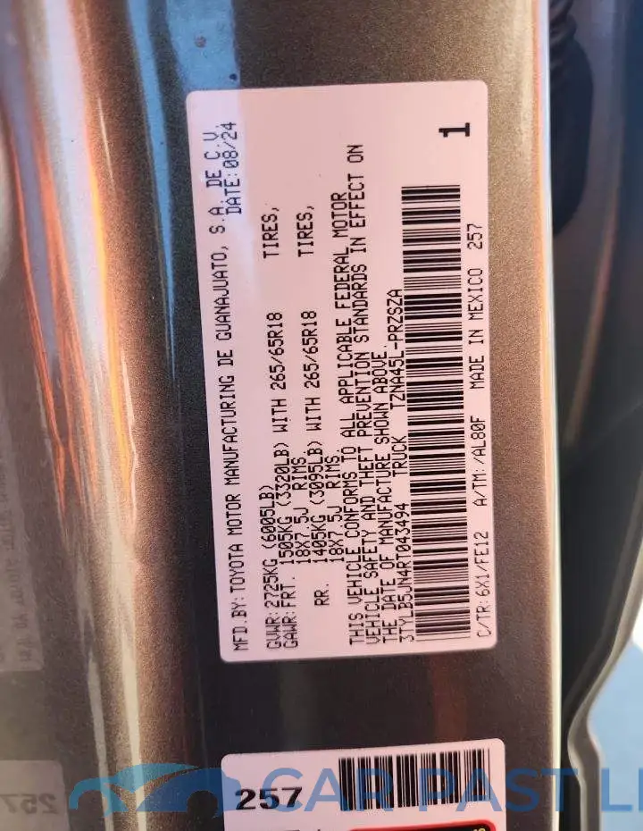 3TYLB5JN4RT043494# 12