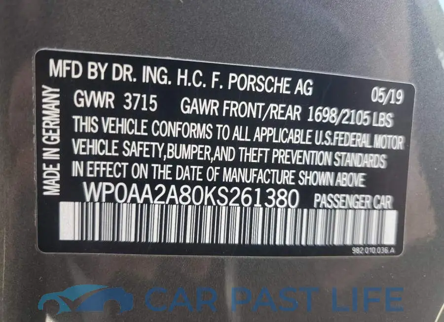 WP0AA2A80KS261380# 12