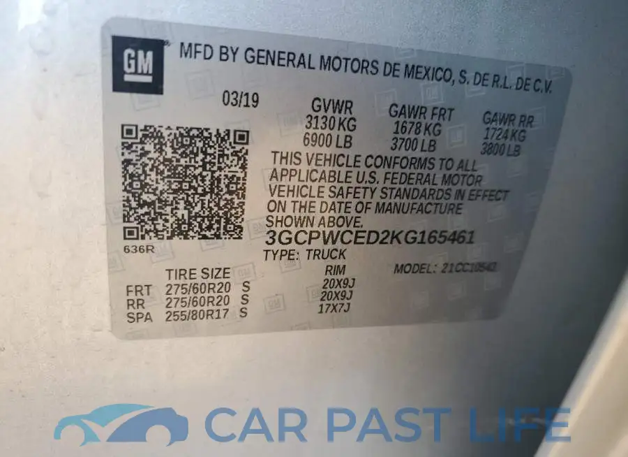 3GCPWCED2KG165461# 12