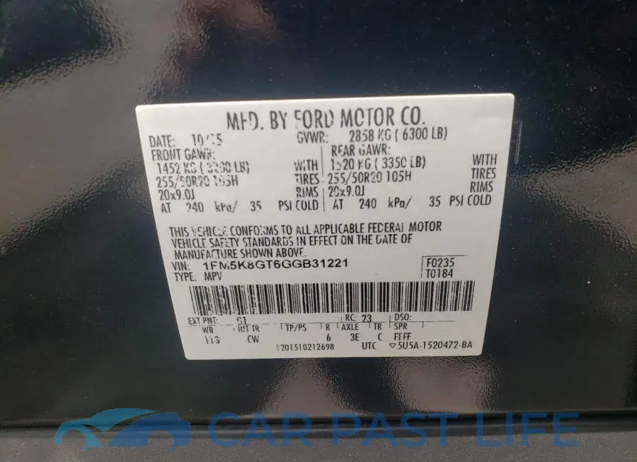 1FM5K8GT6GGB31221# 12