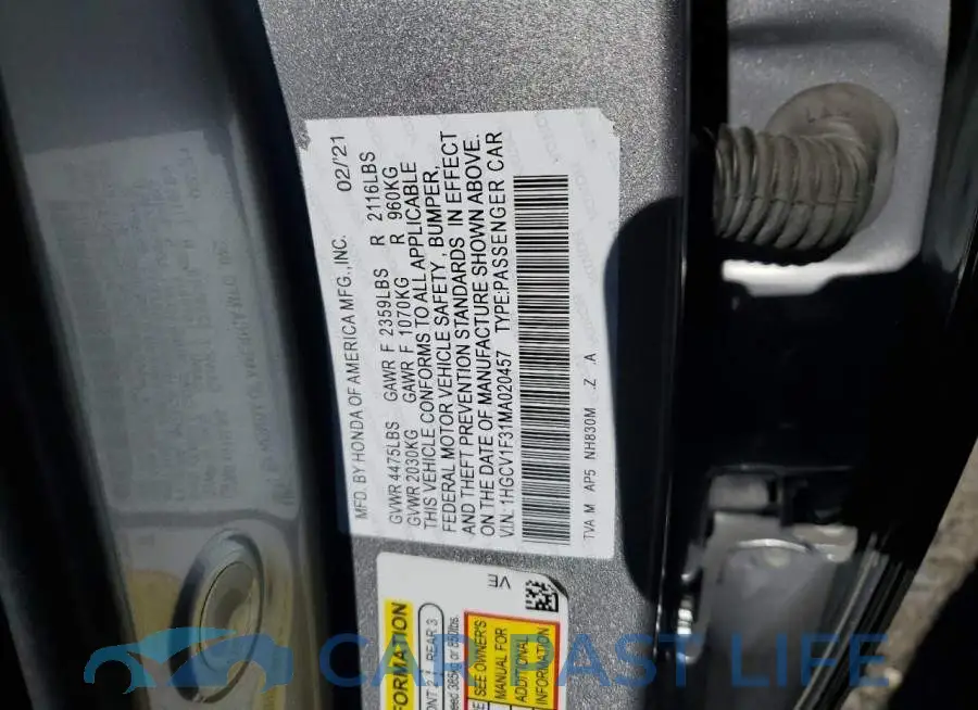 1HGCV1F31MA040014# 13